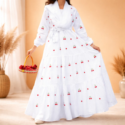 Cherry Handwork White Fairy Gown