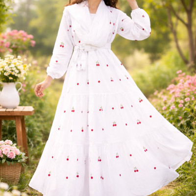 Cherry Handwork White Fairy Gown